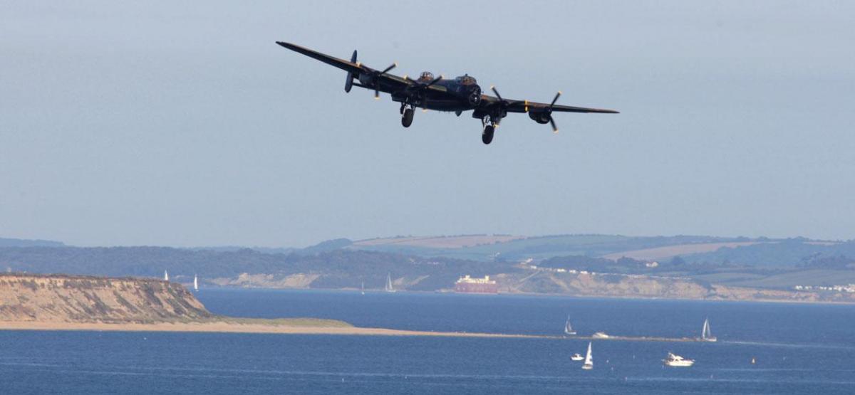 A Lancaster over Hengistbury Head during the Bournemouth Air Festival in 2011