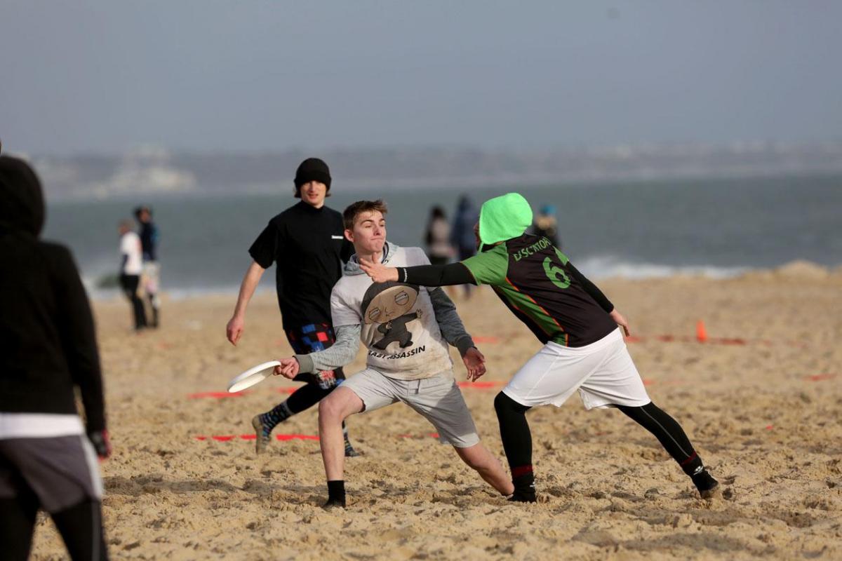 The Ultimate Frisbee Beach Tournament takes place at Sandbanks Beach in January 2015. Picture by Corin Messer, Bournemouth Daily Echo