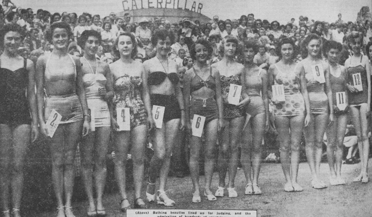 Bathing beauties lined up for judging at Swanage Carnival in 1951.