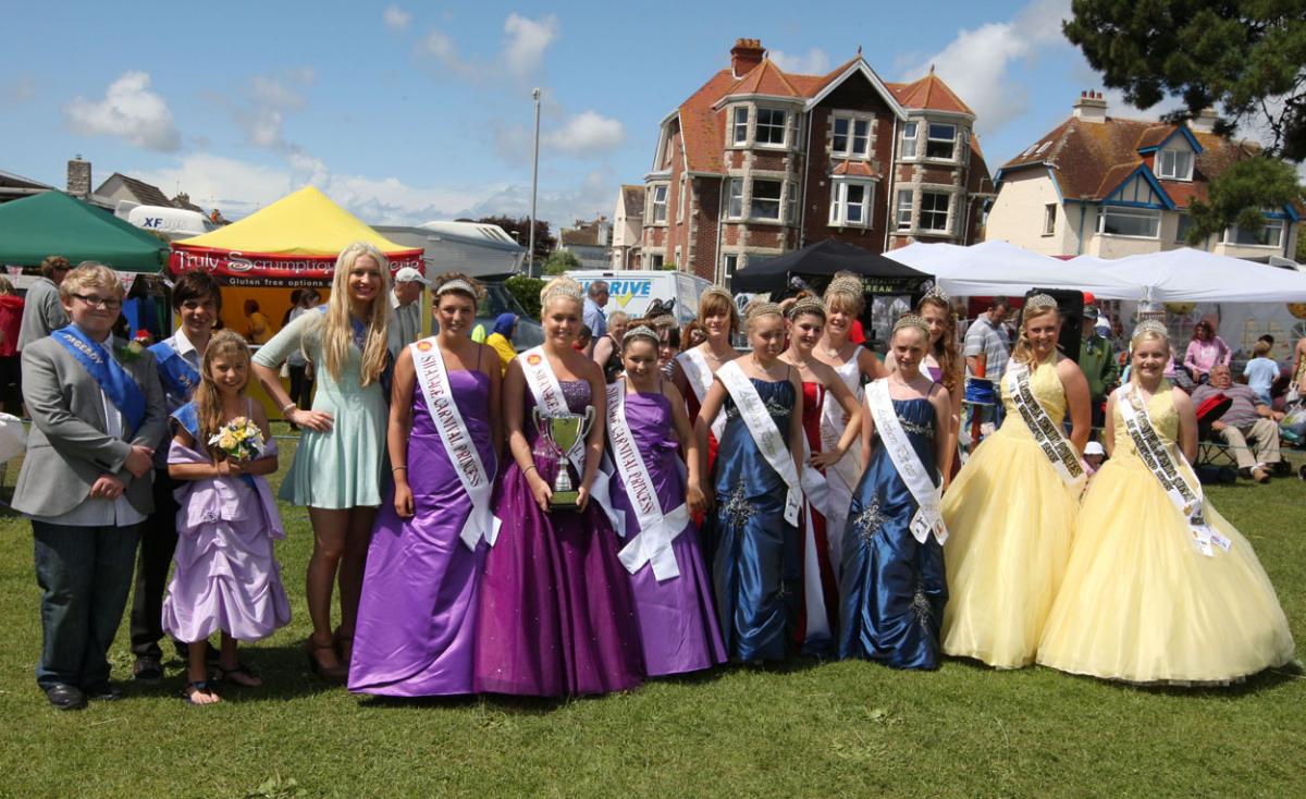 Carnival Queen  Tamsin Hosking and her Princesses Grace Kent and  Molly Parr  joined by other carnival queens and their attendants in 2012