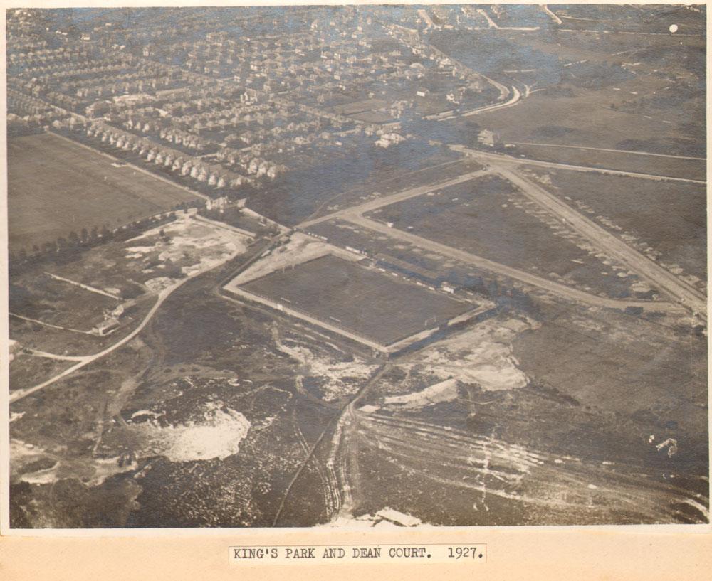 Aerial view of Dean Court football ground, Thistlebarrow Road, 1927. A selection of the images that are featured in the Daily Echo, AFC Bournemouth Photographic Book.