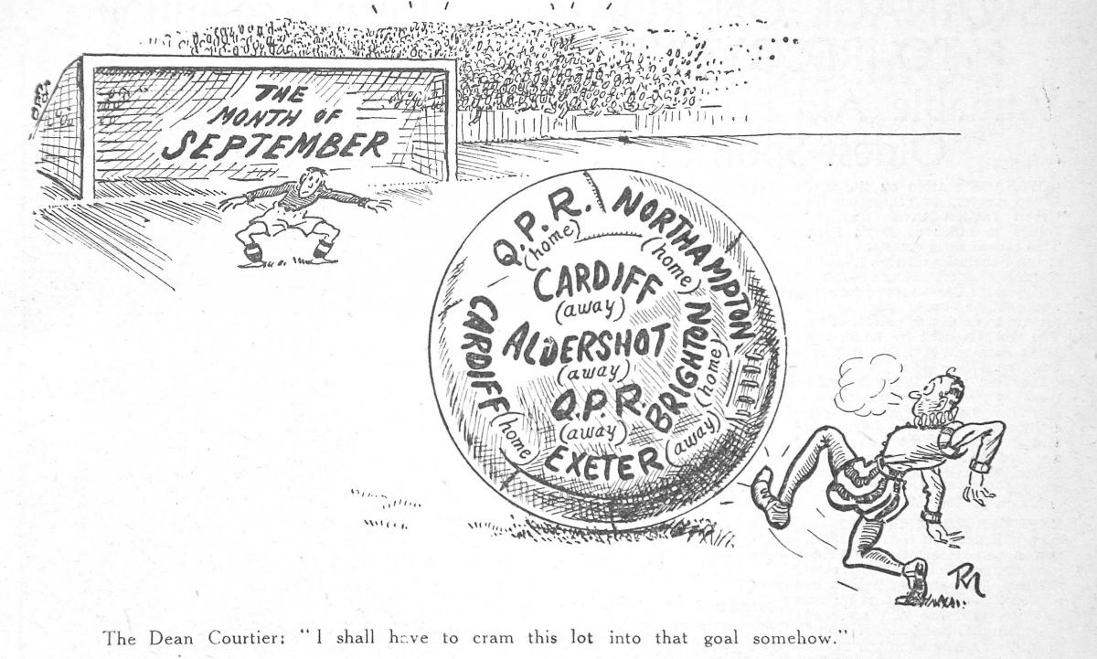 Cartoon  from The Football Echo and sports Gazette saturday September 7th, 1946.A selection of the images that are featured in the Daily Echo, AFC Bournemouth Photographic Book.