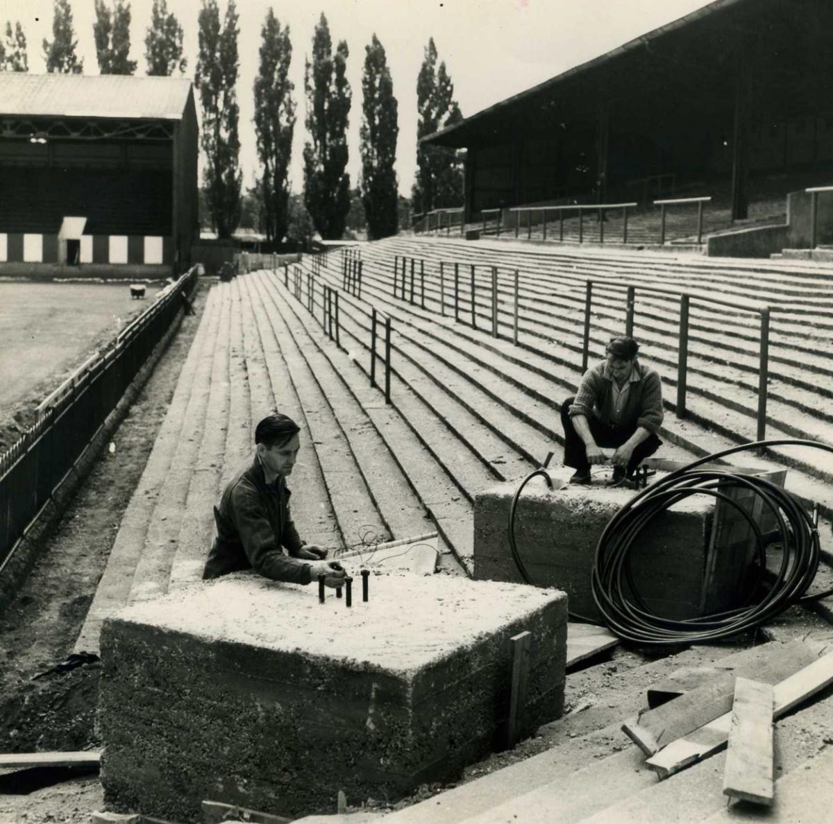 Construction of Dean Court tower bases for the new floodlights in June 1961.  A selection of the images that are featured in the Daily Echo, AFC Bournemouth Photographic Book. 