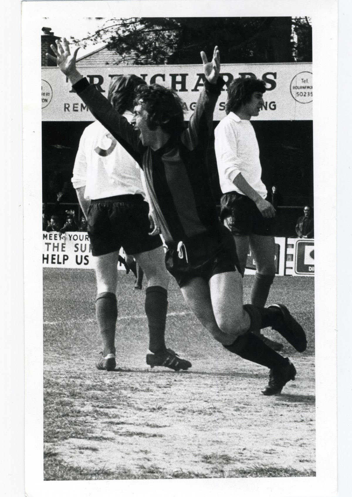 A jubilant John Parsons April 1974.  A selection of the images that are featured in the Daily Echo, AFC Bournemouth Photographic Book. 