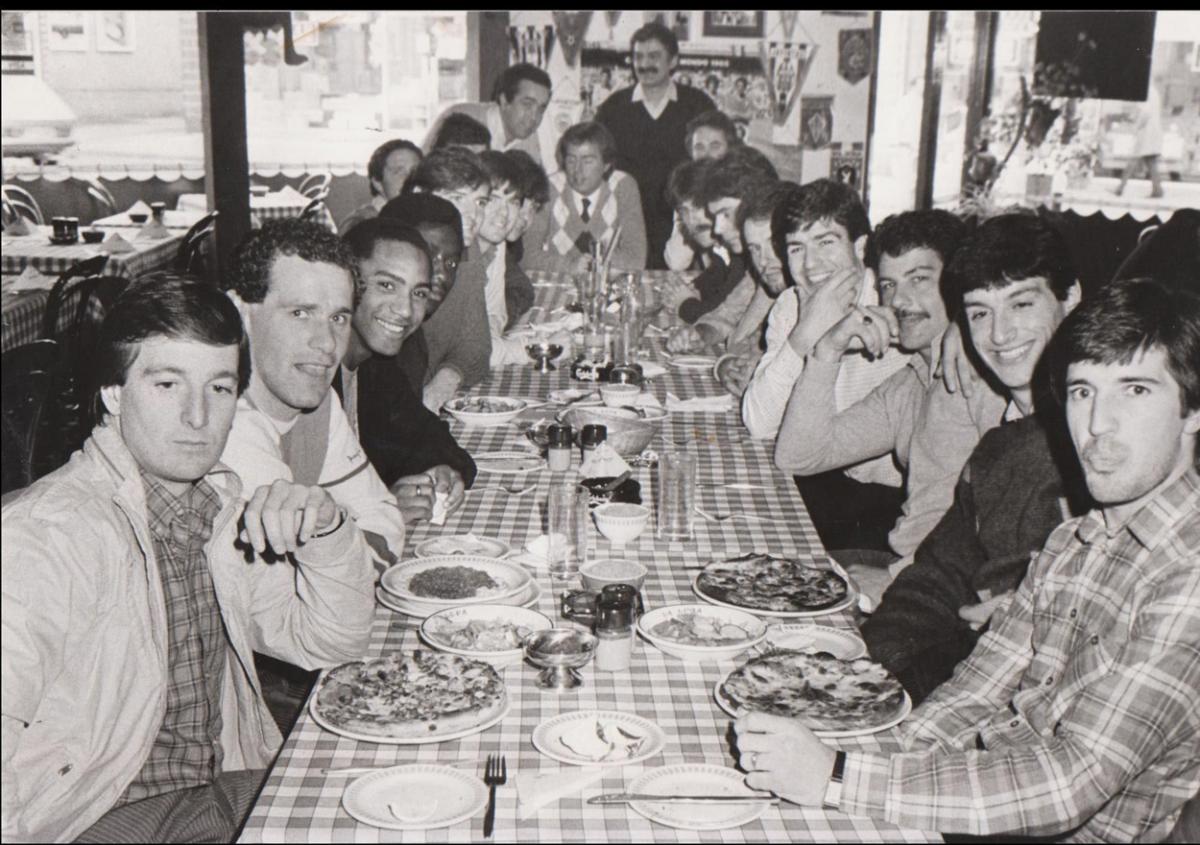 January 6 1984 of AFC Bournemouth's team enjoying a meal at La Lupa 2 in Charminster the night before their FA Cup victory over Manchester United. A selection of the images that are featured in the Daily Echo, AFC Bournemouth Photographic Book. 