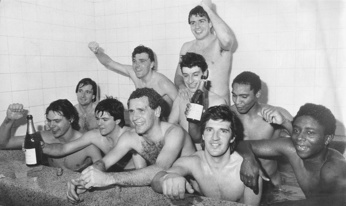 AFC Bournemouth after a 2 - 0 victory over Manchester United, FA Cup, 1984. A selection of the images that are featured in the Daily Echo, AFC Bournemouth Photographic Book. 