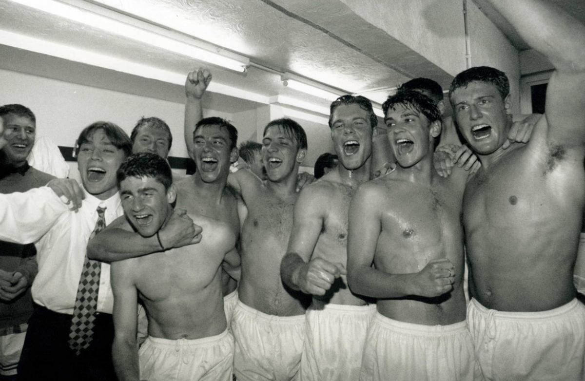 May 1995 - Cherries players celebrate staying up.  AFC Bournemouth v Shrewsbury Town.  A selection of the images that are featured in the Daily Echo, AFC Bournemouth Photographic Book.