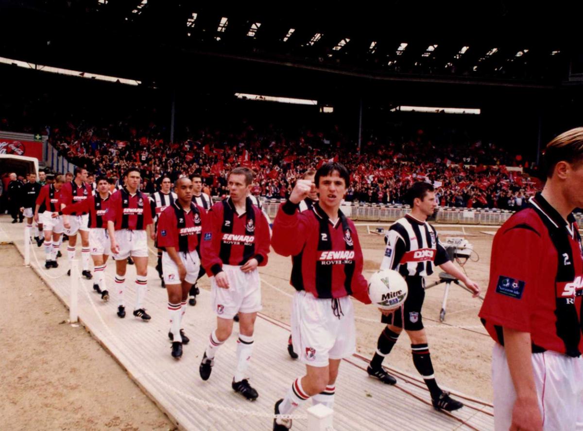 Players walk on to the pitch in the Auto Windscreen Shield at Wembley,  April 1998. A selection of the images that are featured in the Daily Echo, AFC Bournemouth Photographic Book. 