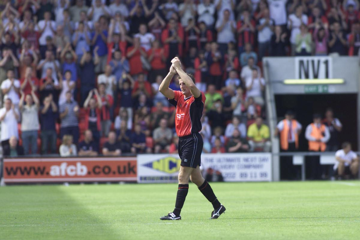 Steve Fletcher salutes the crowd at his testimonial, AFC Bournemouth v Portsmouth, July 2003.  A selection of the images that are featured in the Daily Echo, AFC Bournemouth Photographic Book. 