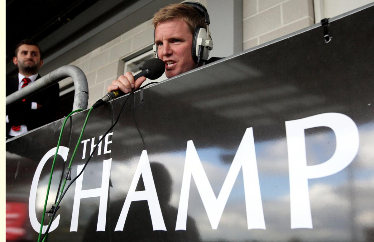 Eddie Howe giving radio interviews at the AFC Bournemouth V Leyton Orient game, Oct 2012.  A selection of the images that are featured in the Daily Echo, AFC Bournemouth Photographic Book. 