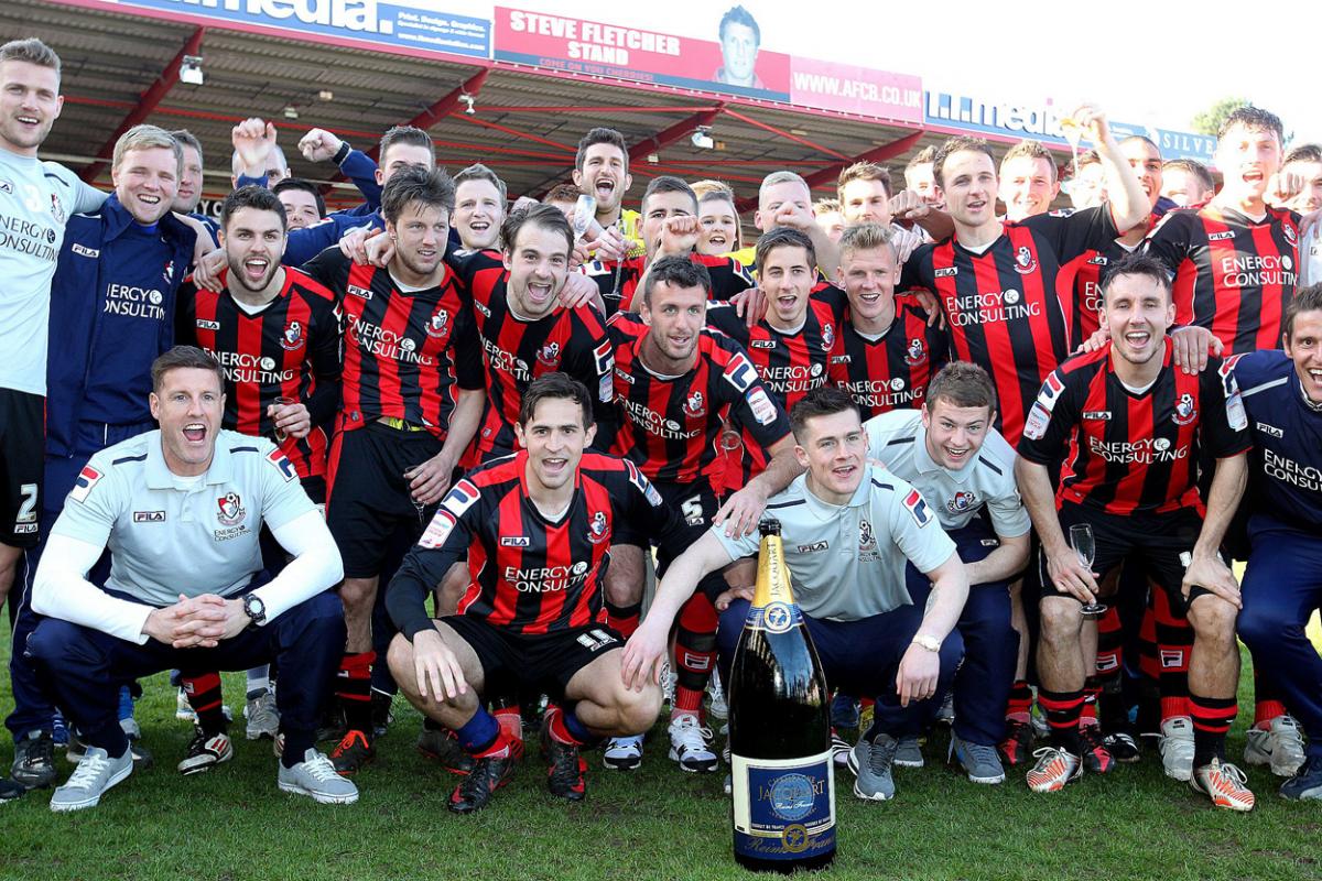 Promotion winning game, AFC Bournemouth v Carlisle, the Cherries team celebrate after the match. A selection of the images that are featured in the Daily Echo, AFC Bournemouth Photographic Book. 