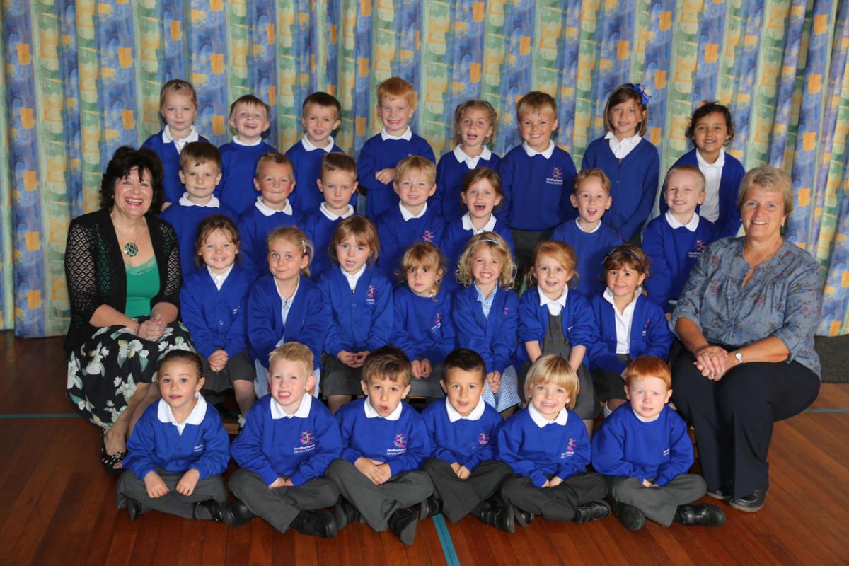 Reception children at Heatherlands Primary School in Parkstone with teacher Ros Howe, left, and TA Jill Cattell.