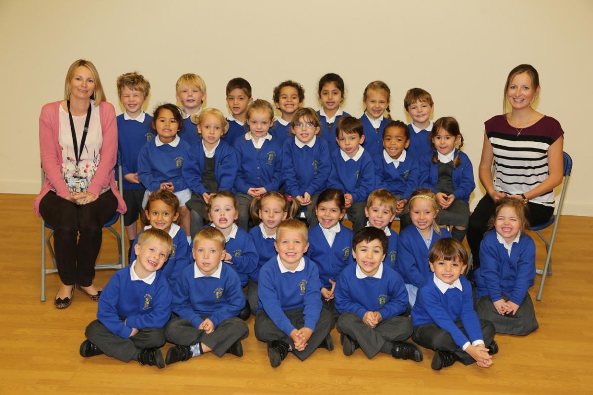 Reception children at St Michael's Primary School in Bournemouth with teacher  Vicki Lawrence , left, and TA Shelley Hatchard.