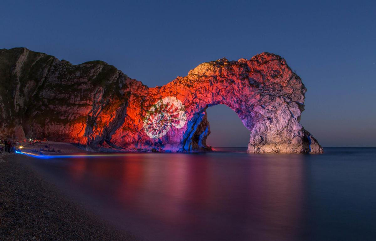 Durdle Door was illuminated for one night only as part of the Night of Heritage Light event. By Jon Watkins