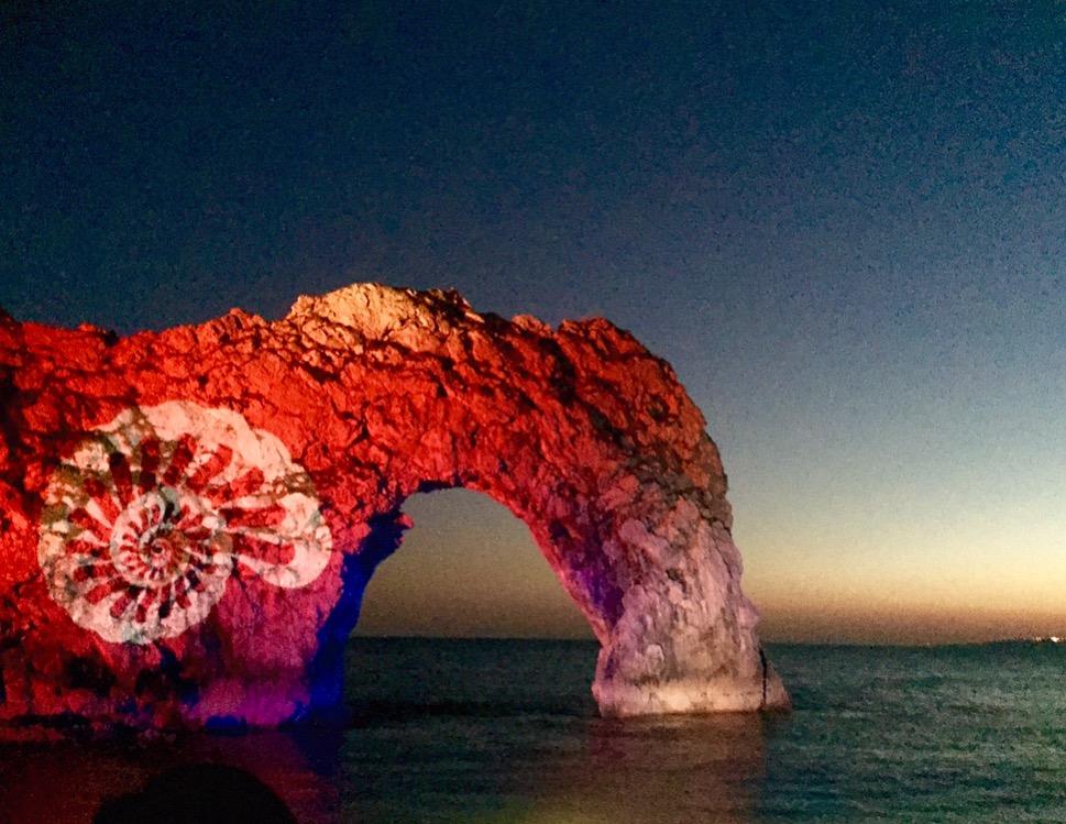 Durdle Door was illuminated for one night only as part of the Night of Heritage Light event. By Erin Breen.