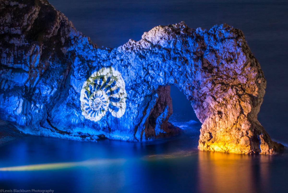 Durdle Door was illuminated for one night only as part of the Night of Heritage Light event. By Lewis Blackburn
