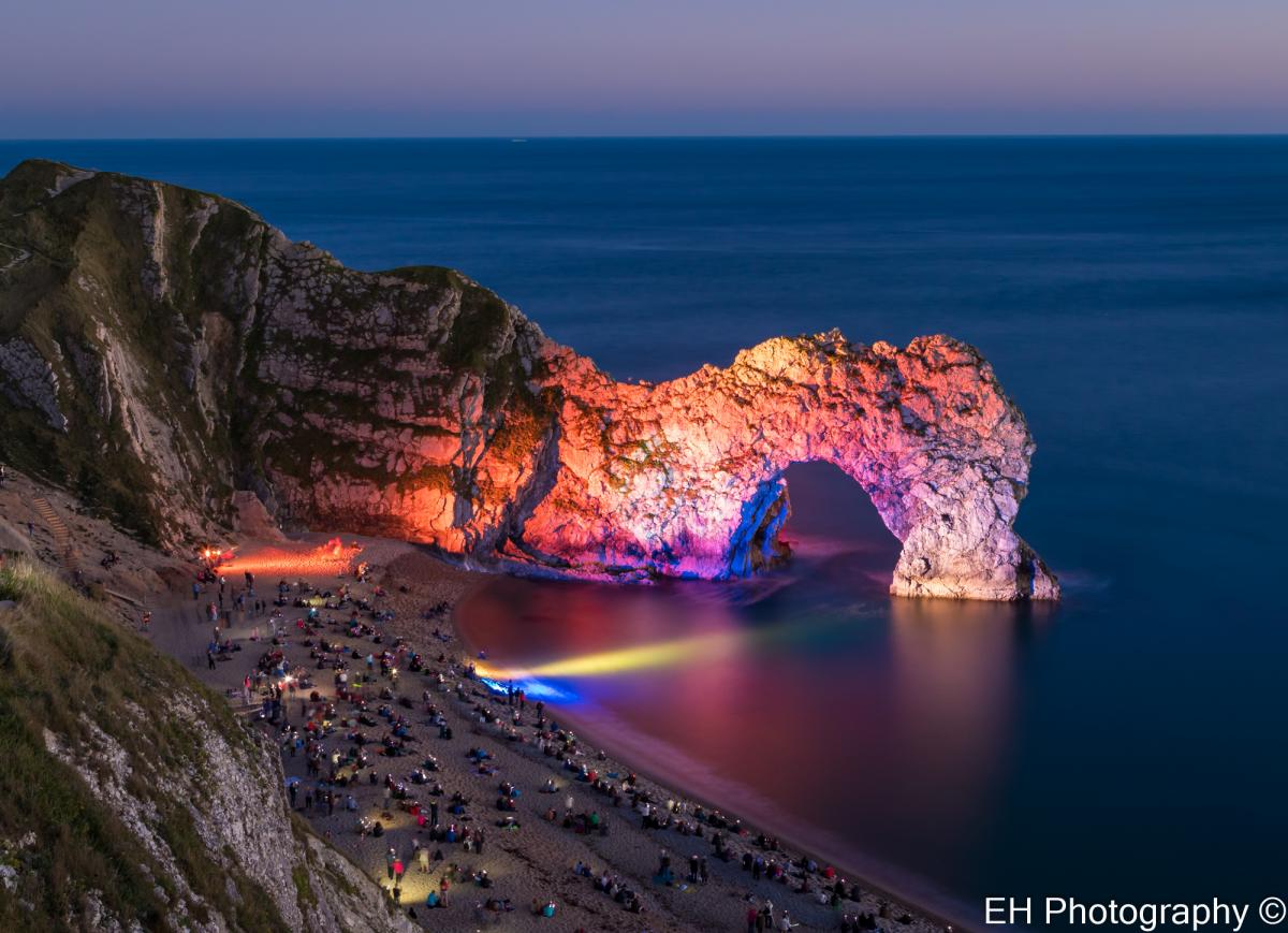Durdle Door was illuminated for one night only as part of the Night of Heritage Light event. By Ed Holbrook