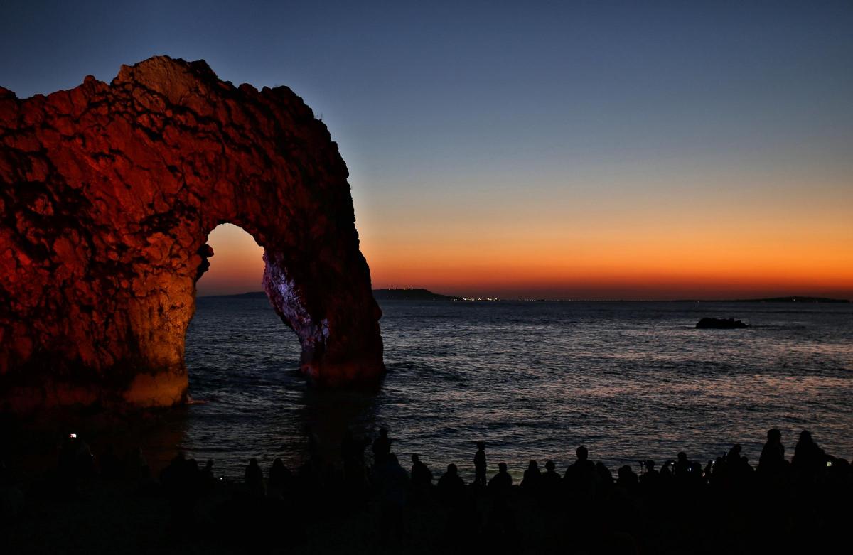 Durdle Door was illuminated for one night only as part of the Night of Heritage Light event. By Graham Lock