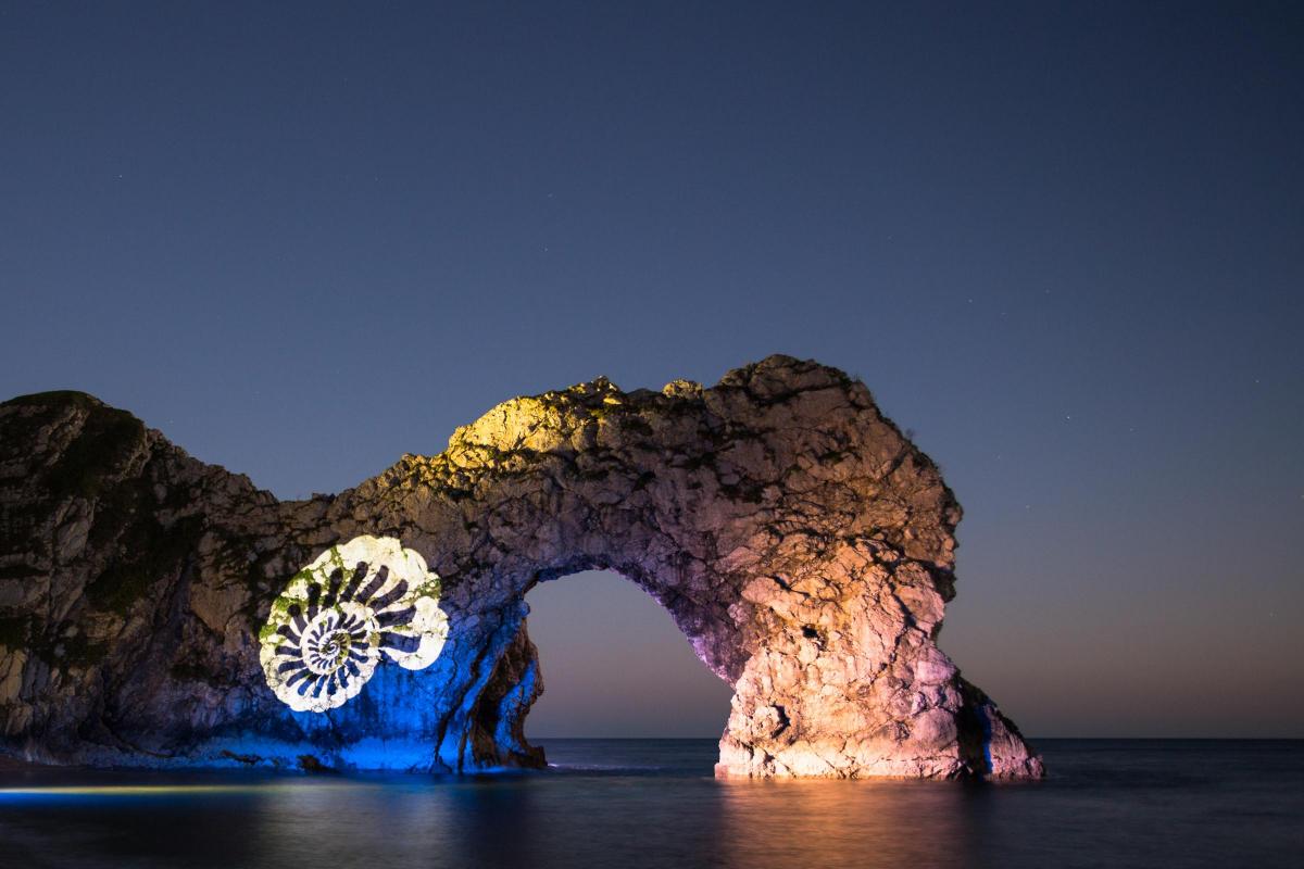 Durdle Door was illuminated for one night only as part of the Night of Heritage Light event. By Mike Tutt
