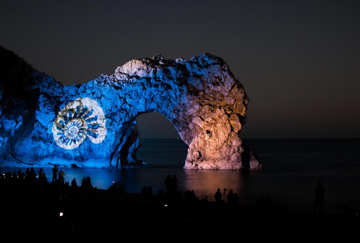 Durdle Door was illuminated for one night only as part of the Night of Heritage Light event. By Dan Russell