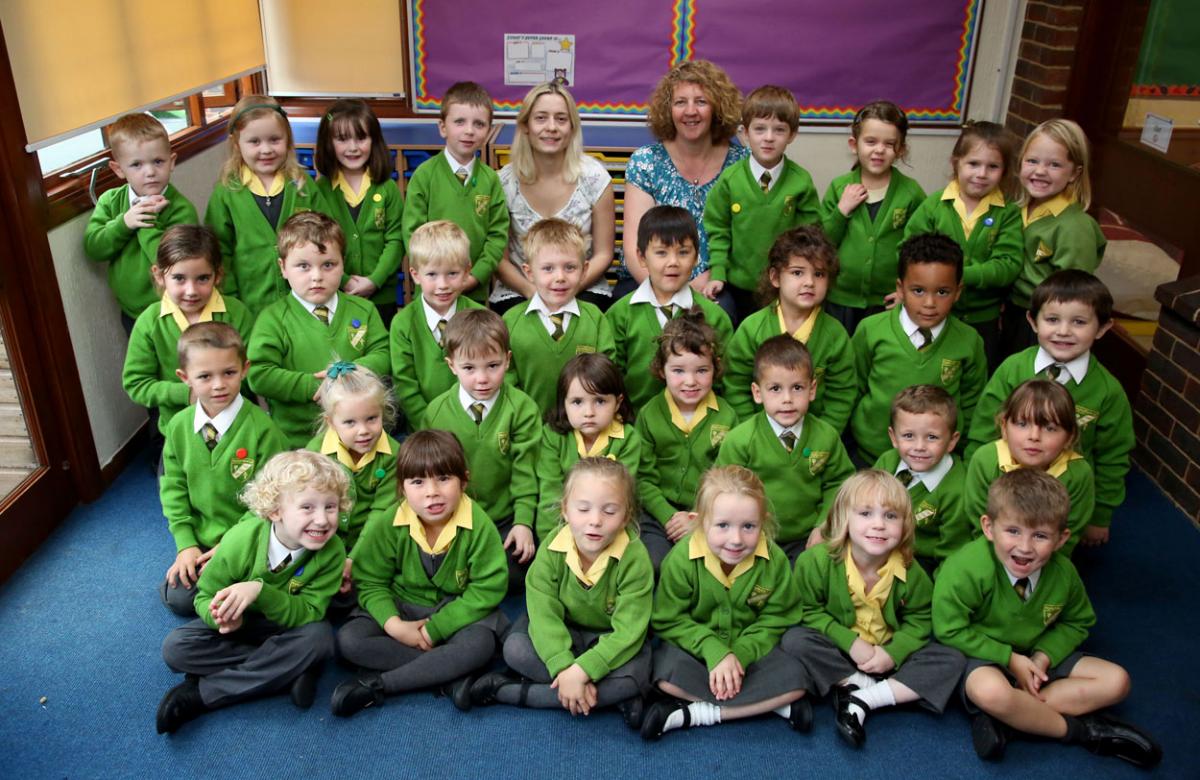 Reception pupils at The Epiphany School with
teacher Katherine Gritt and TA Louise Sharp.