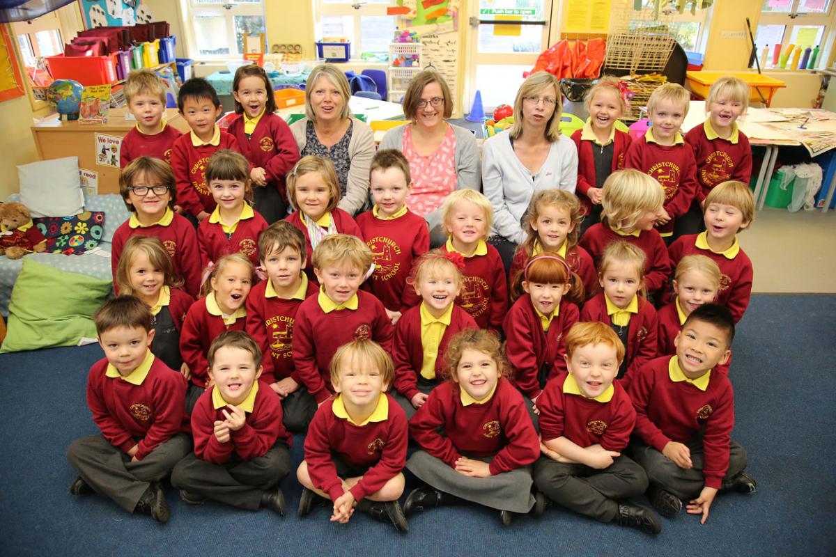 Pupils at Christchurch Infants School with SEN TA Helen Bartlett, teacher Nicki Gibson and TA Sue Turner.
