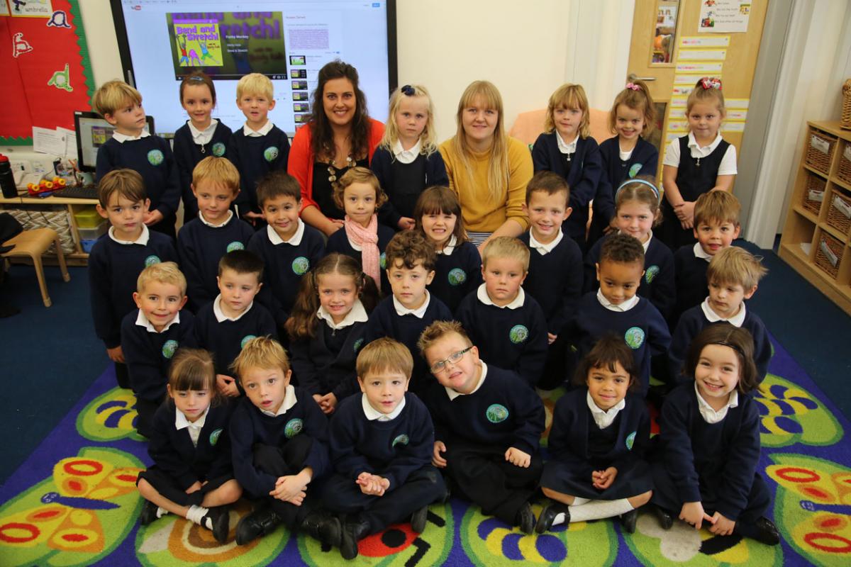 Pupils at Avonwood Primary School with teacher Emma Gibson and TA Rachel Howard. 