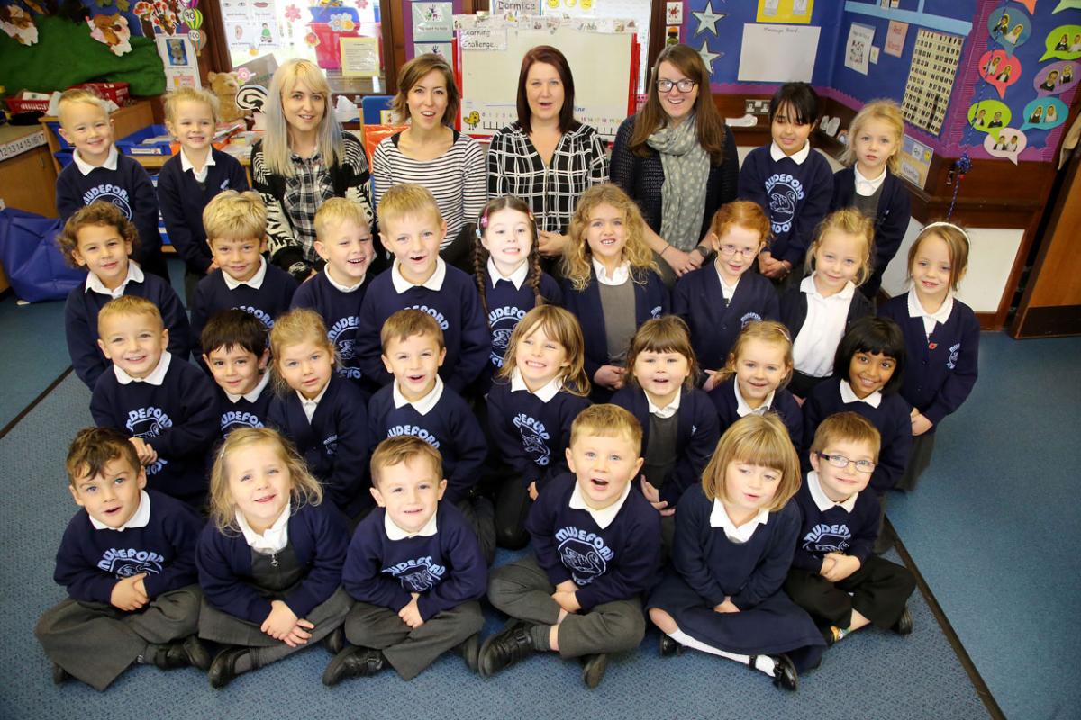 Mudeford Infants School with TA Michelle Maidment, teacher Jo Thow, TA Kate Jennings and trainee teacher Carly O'Donoghue. 
