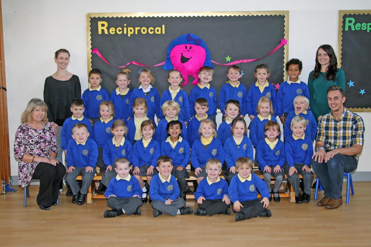 Lobsters class at Twin Sails Infants School with teacher Laura Tobin, back right, HLTA Alex Hurst, front right, TA Lauren Skillings, back left and TA Debbie Giles, front left.