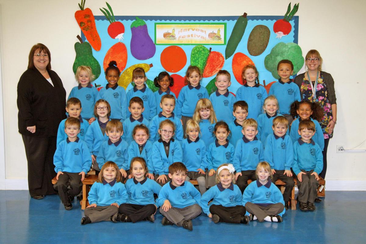 Seahorses class at Old Town Infant School and Nursery with teacher Louise Hearn, right and TA Jo Winter.