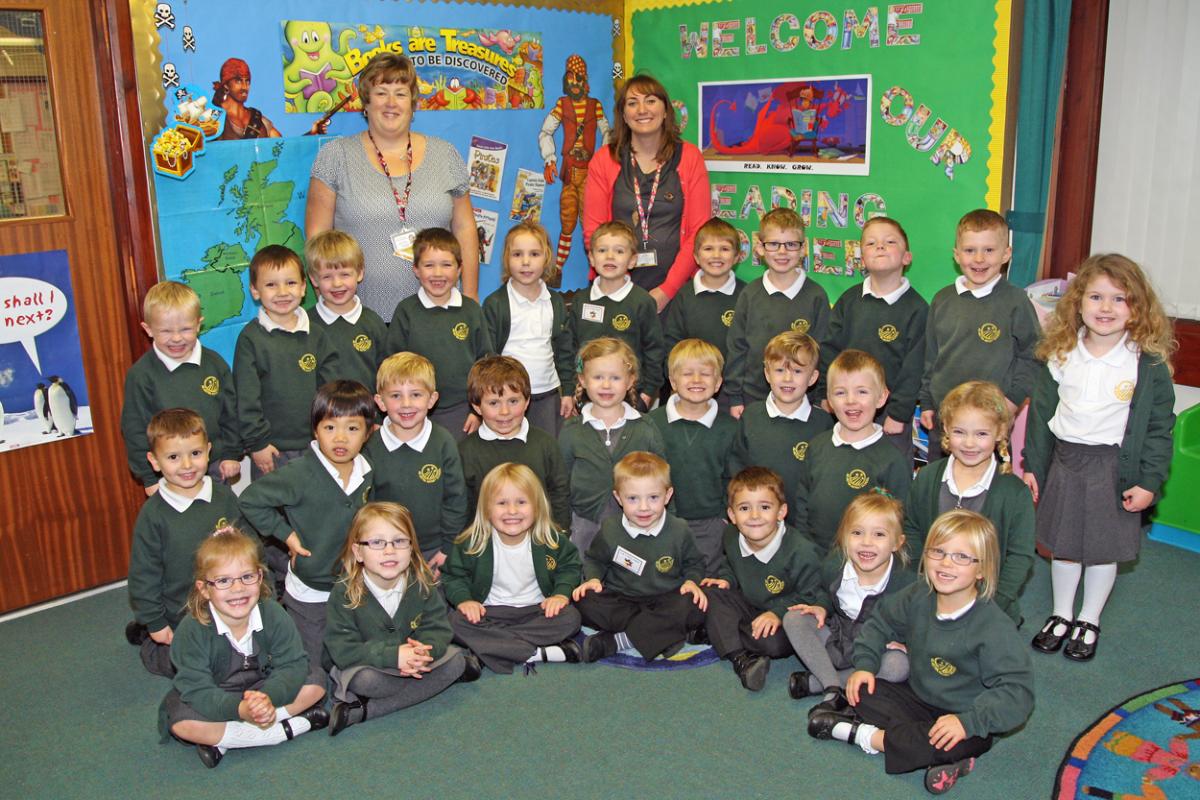Moons class at Ad Astra Infants School with teacher Katie Vincent, right and TA Emma Bailey, left.