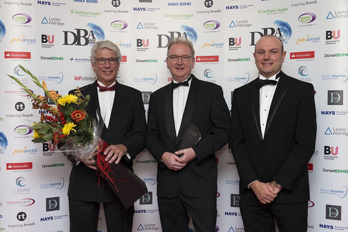 Paul Sparkes of Advanced Exchequer, Greg Hughes and Nick Beer of winner TestLink Services