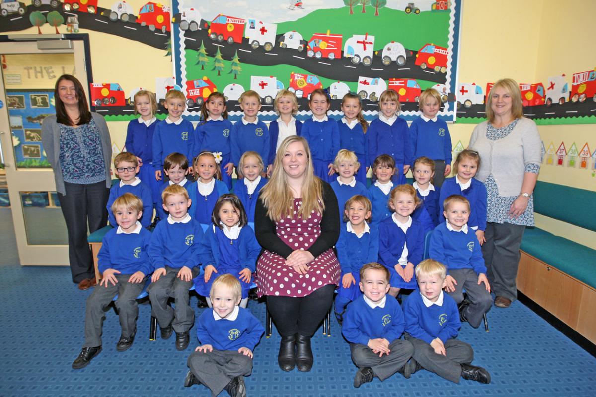 Wren class at Springdale First School with teacher Alice Rist, centre, TA Lisa Southern, left and TA Fiona James, right.