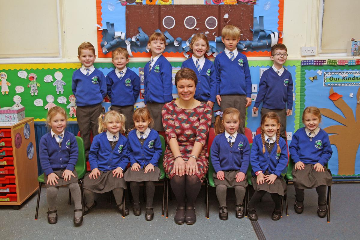Reception class at Motcombe Primary School with teacher Sally Curtis.