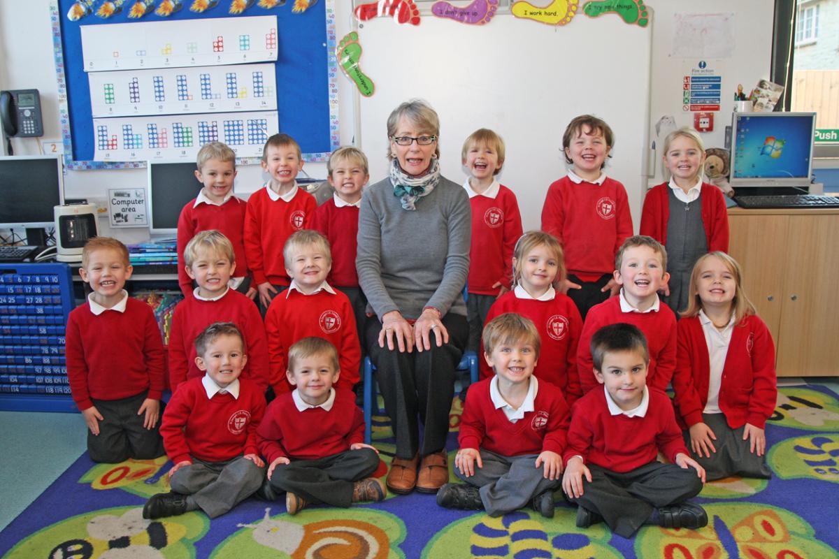 Reception class at St Georges Primary School with TA Victoria Oakes.