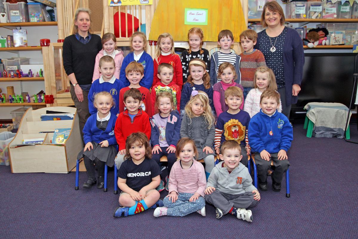 Tigers class at Bransgore Primary School with teacher Vhairi Nyland, right and TA Emma Angel, left.