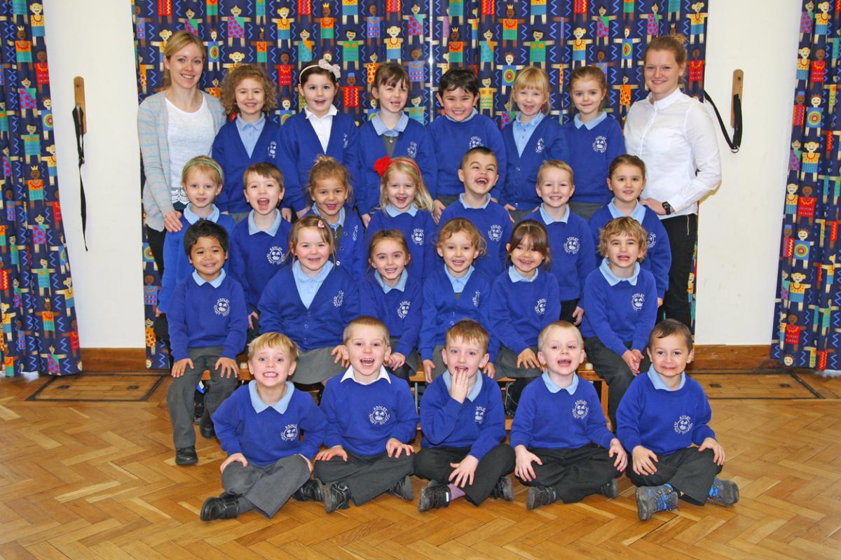 Sycamore class at Ashley Infants School with teacher Charlotte Smith, right and TA Eleanor Hewitt, left.