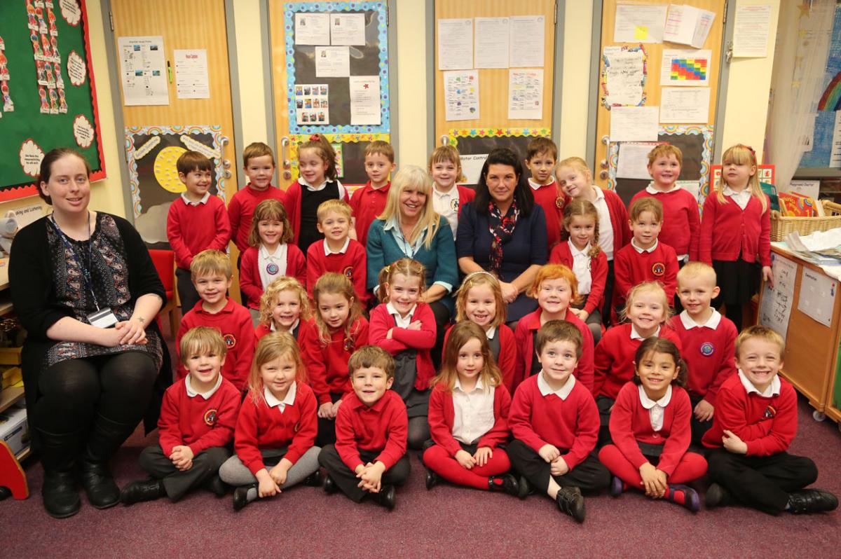 First Class at Archbishop Wake Primary School. TA Mrs Disbrow, teacher Mrs Mills and TA Mrs Wakefield. 