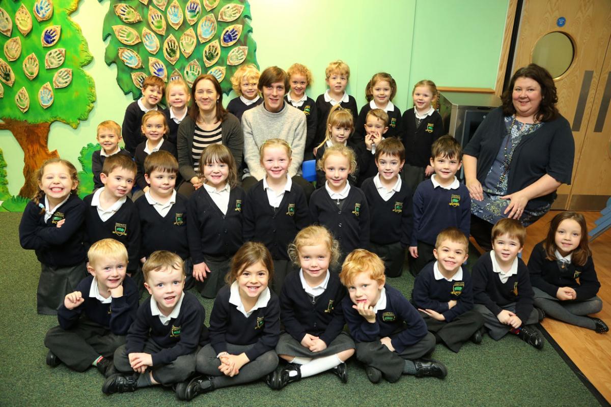 First Class at Pimperne Primary School, TA Mrs Brown, TA Mr Rose and teacher Mrs Waller.