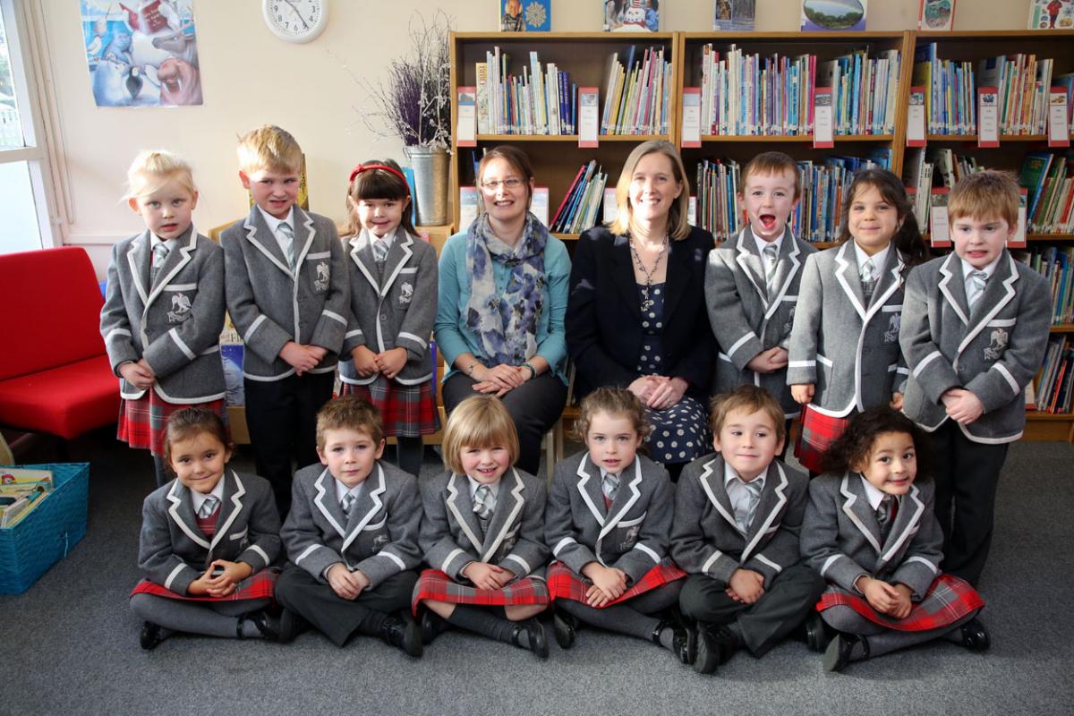 Reception class pupils at Durlston Court Preparatory School with TA Sarah Rosher and teacher Gilly Smith. 