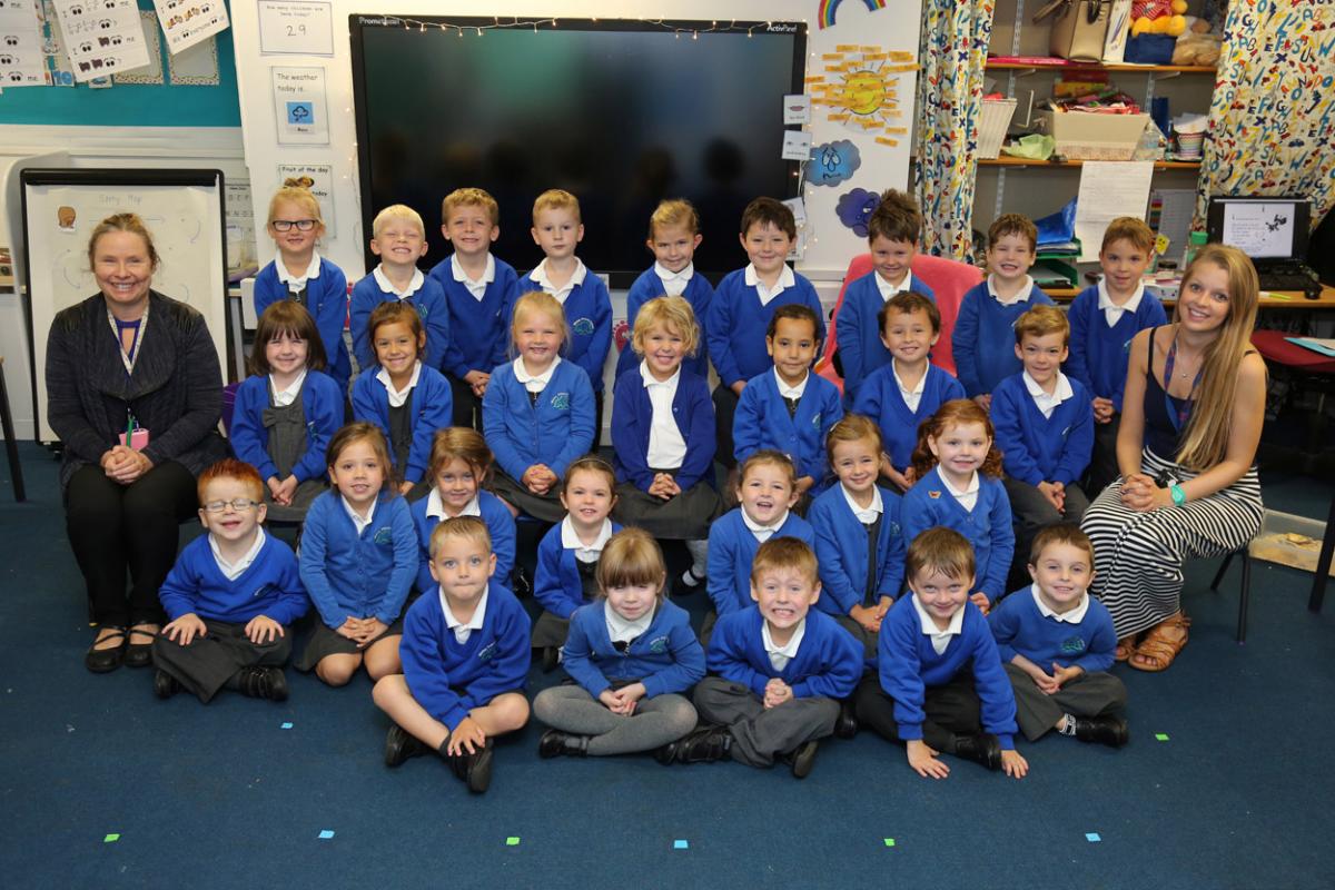 Reception children in Apple Class at Winton Primary School in Bournemouth with teacher Lucy Youngson, right, and TA Sara Allan
