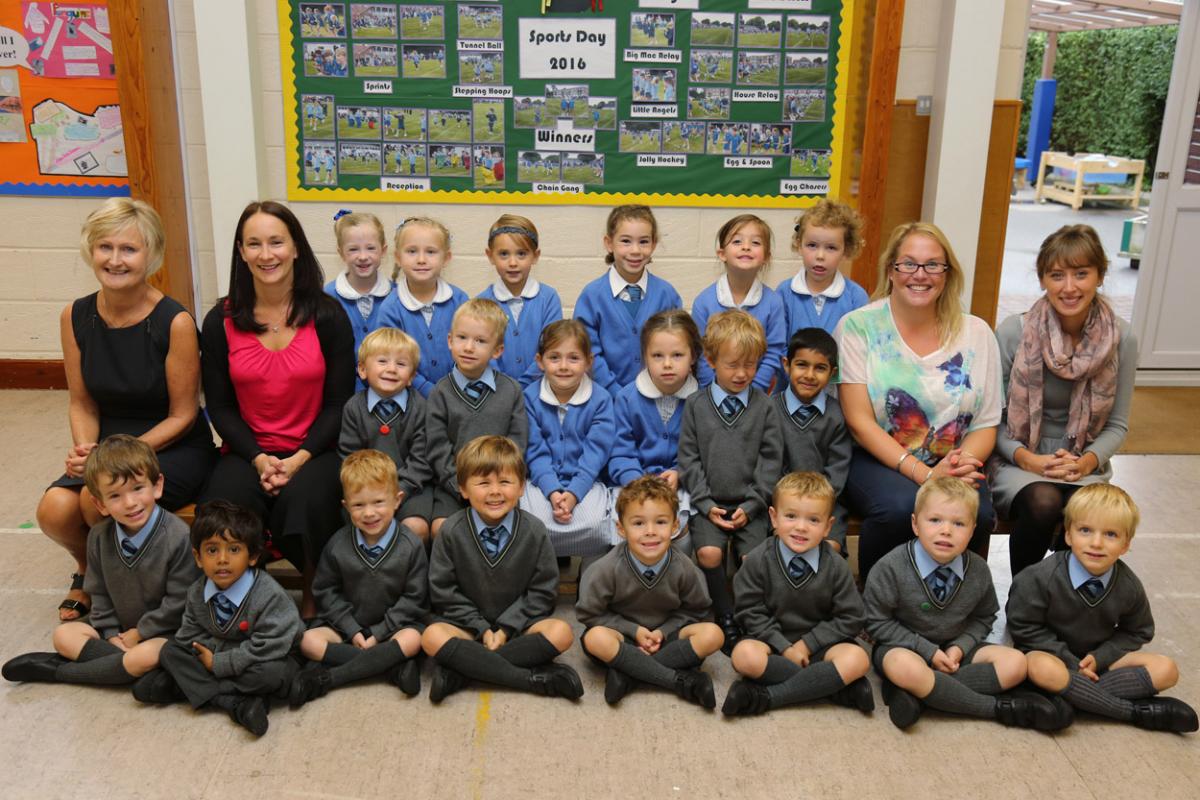 Reception children at  Park School in Bournemouth with staff, from left, Karyn Smyth, Suzy Moyse-Bartlett, Hannah Beardsley and Lisa Carey.