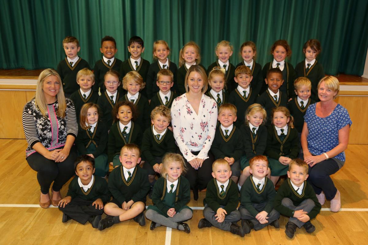 Reception children in Seals class at St James' C of E Primary School in Pokesdown with teacher Nikki Bowen, centre, and TA's Suzy Garel-Jones and Angie White