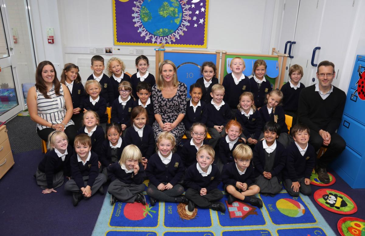 Reception children at St Peter's Academy with teacher Katy Henwood, centre, and TA's Rachael Priest and David Motte.