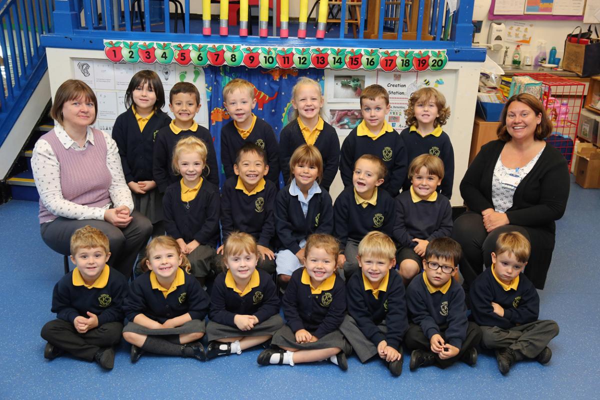 Reception children in Ants class at  Kinson Primary School with teacher Vicky Peters, right, and  TA Lorna Brown.