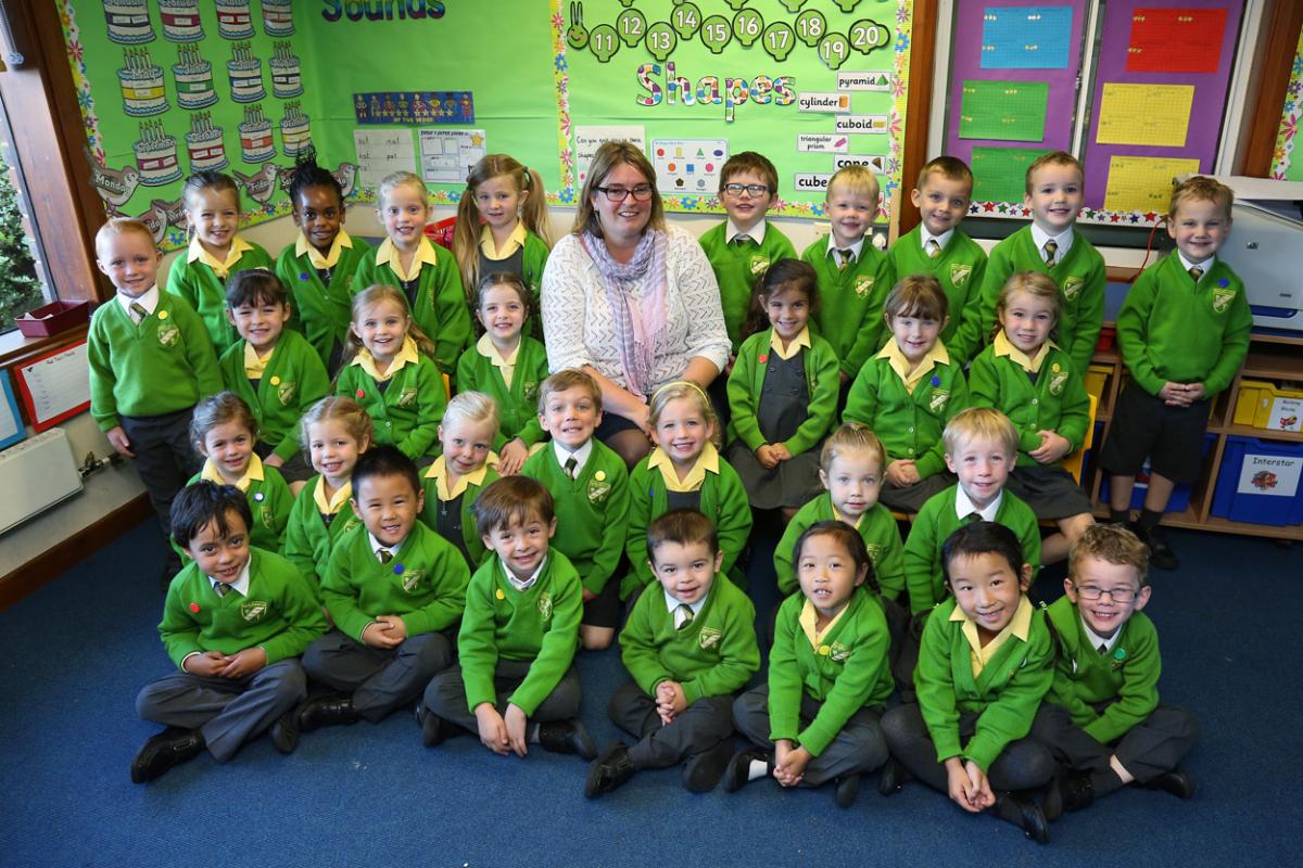 Reception children at The Epiphany C of E Primary School with teacher Vicky Goode