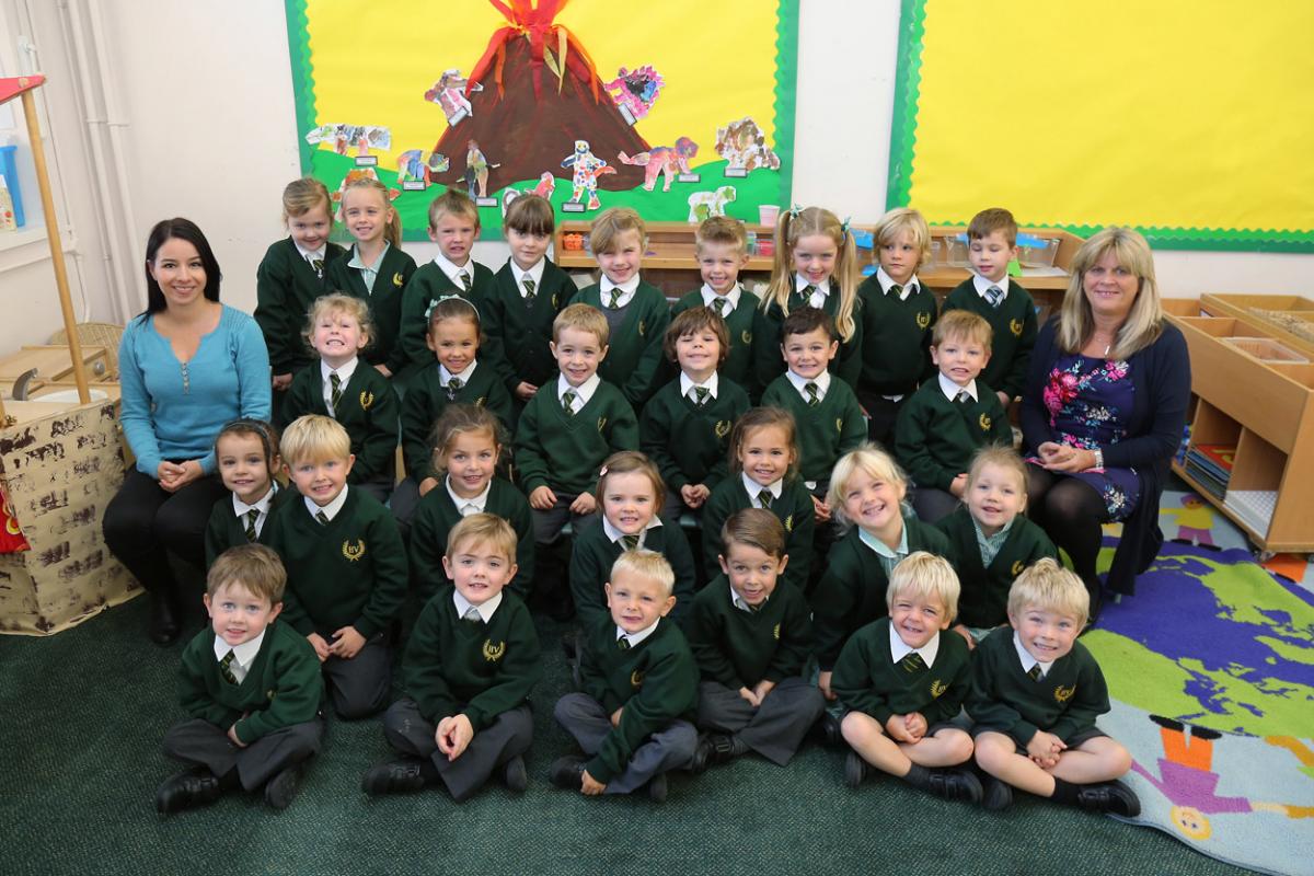 Reception children in Potter class at Hill View Primary School with teacher Megyn MacKenzie and TA Jan Love