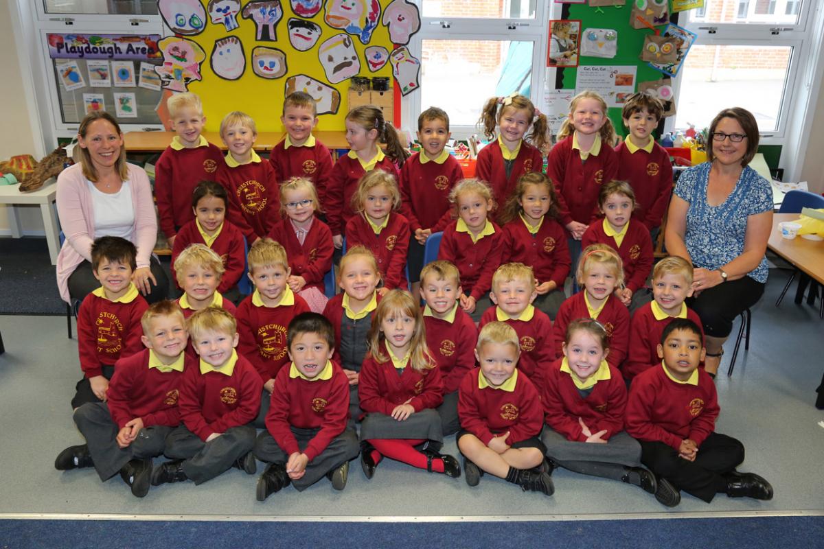 Reception children in Dolphins class at Christchurch Infant school  with teacher Sally Ladyman and TA Tina Sheldon.