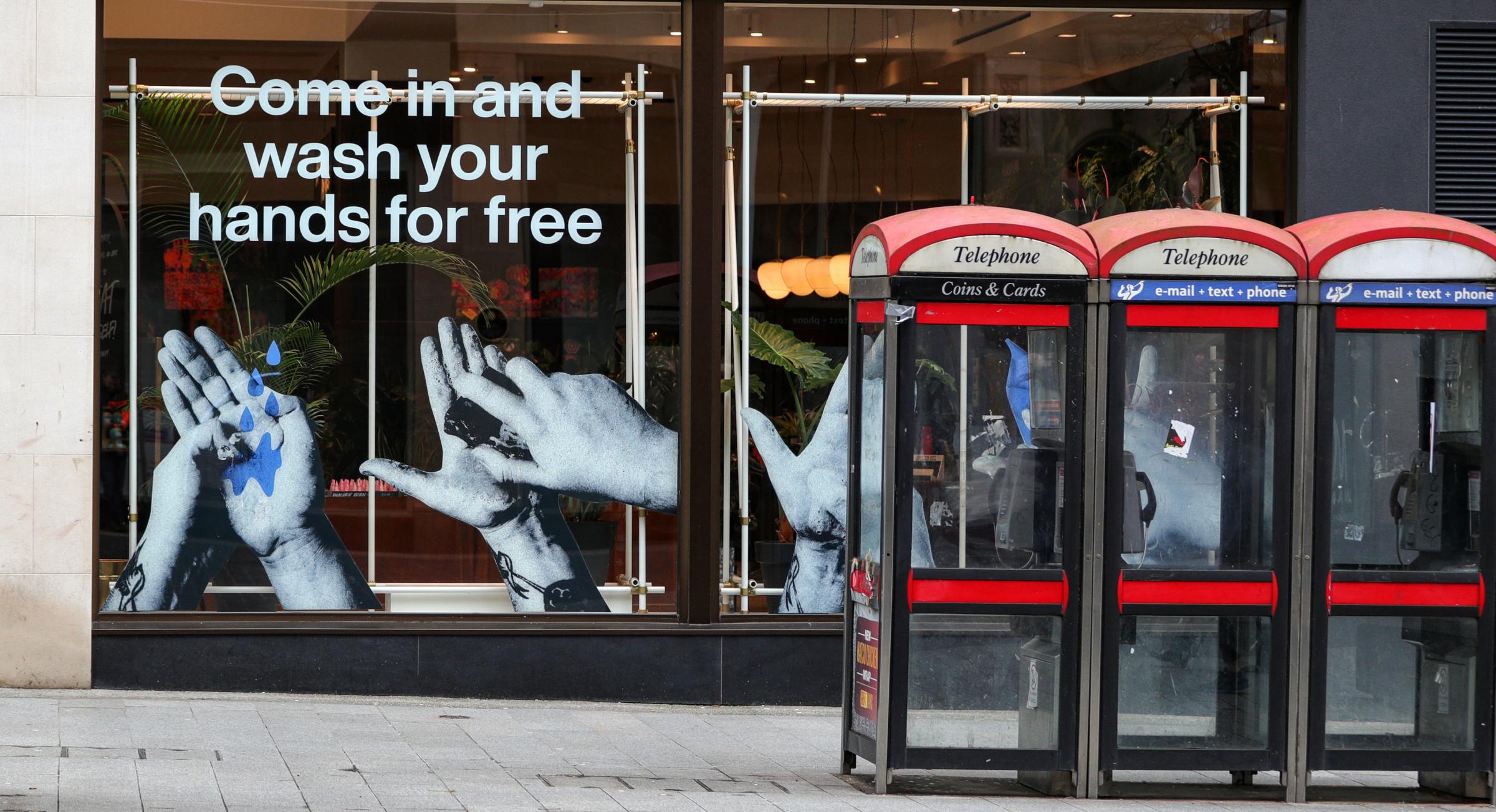 A sign in the window of a Lush store in Liverpool offering a free hand wash service last year