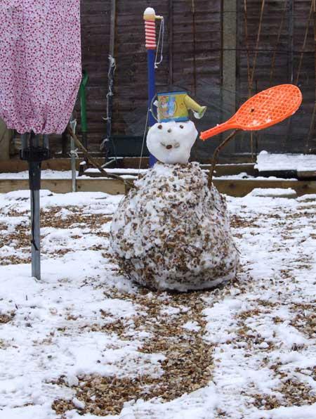 A stoney snowman in our back garden, Winton, Bouremouth  Sent in by Mrs Dunsmore. Taken Jan 6, 2010.  